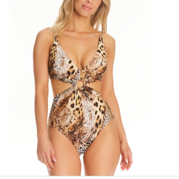 NWT Bar Iii Women's Safari Fling Ring Monokini Swimsuit,Natural - Picture 1 of 1